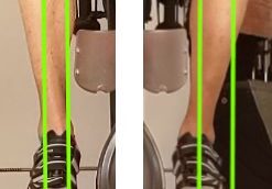 Cyclist's leg alignment on bike trainer