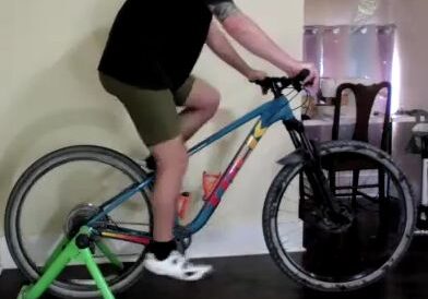 Indoor cycling on a mountain bike trainer