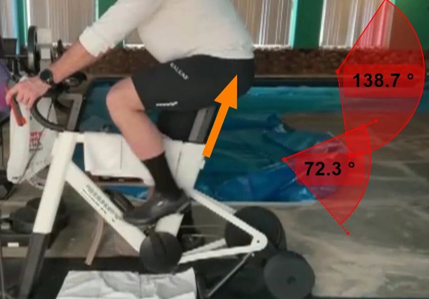 Measuring leg angles on stationary bike.