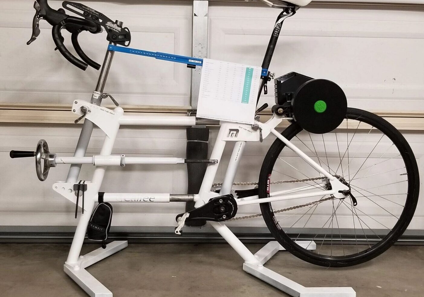Home exercise bike on trainer stand