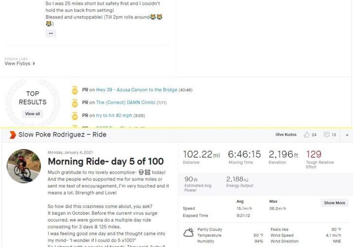 Bike ride details and achievements